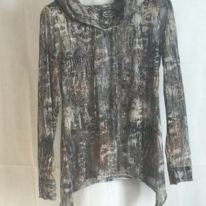 Christina V Pattern blouse with hoody.  Size Xl